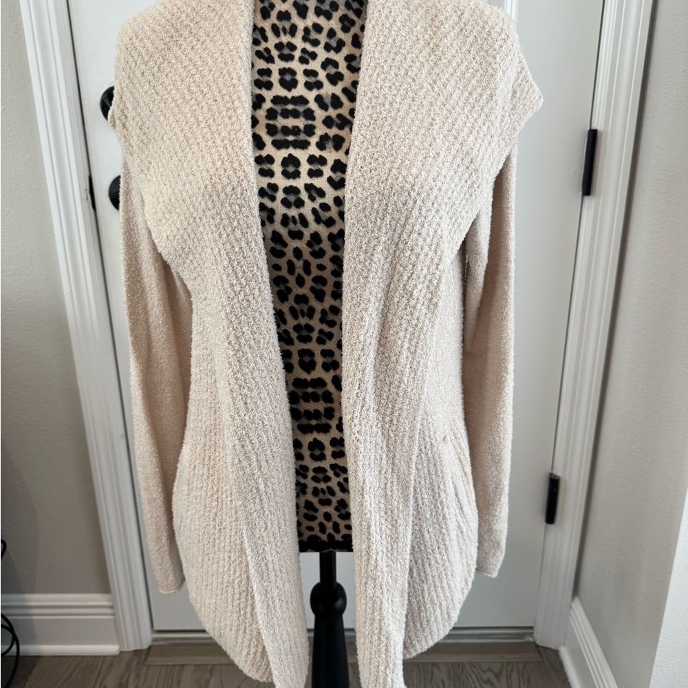 Barefoot Dreams CozyChic Lite Women's Beige Open-Front Sweater Size Medium
